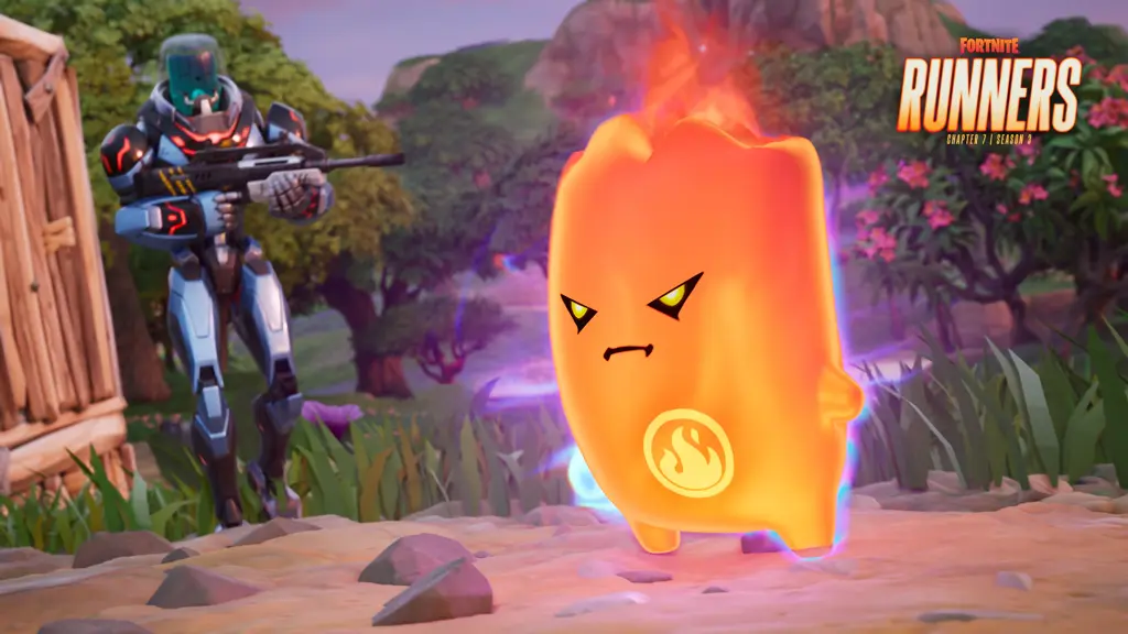 A Fire Sprite in the Fortnite Runners season with a Chapter 7 Season 3 logo